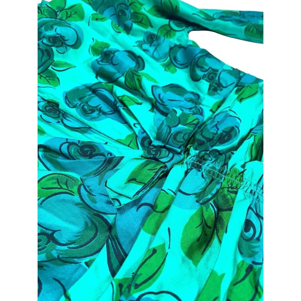 Vtg 50s Teal Blue Watercolor Floral Day Dress Fit Flare Garden Tea Party Small‎ - Picture 3 of 13